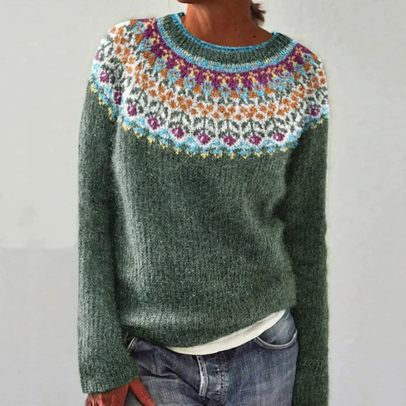 Casual rundhals sweater med blomsterprint
