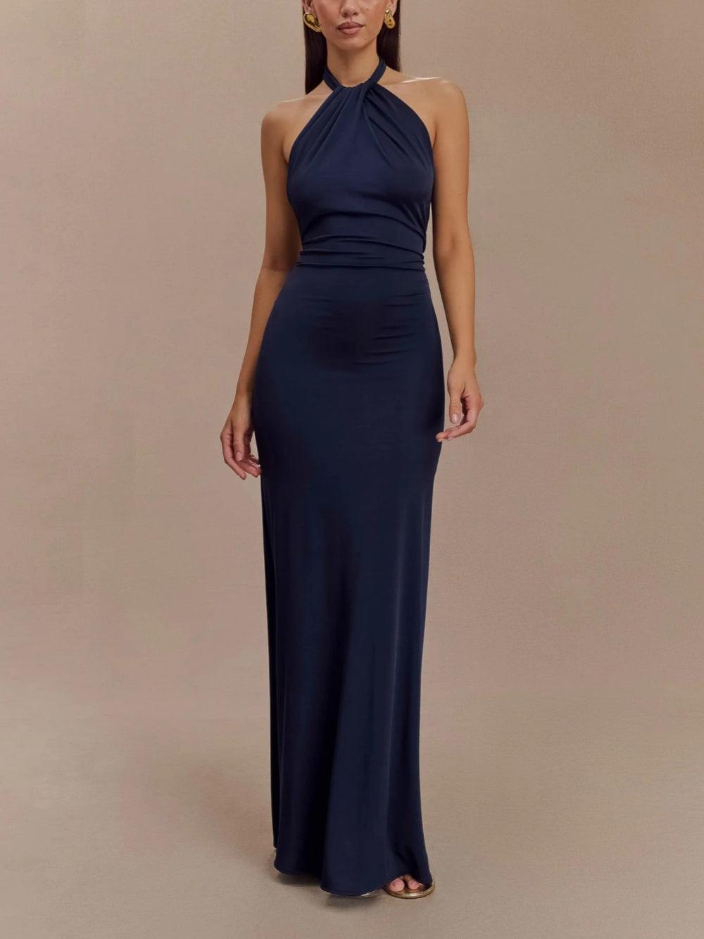 Slinky Halter Maxi-kjole - Navy