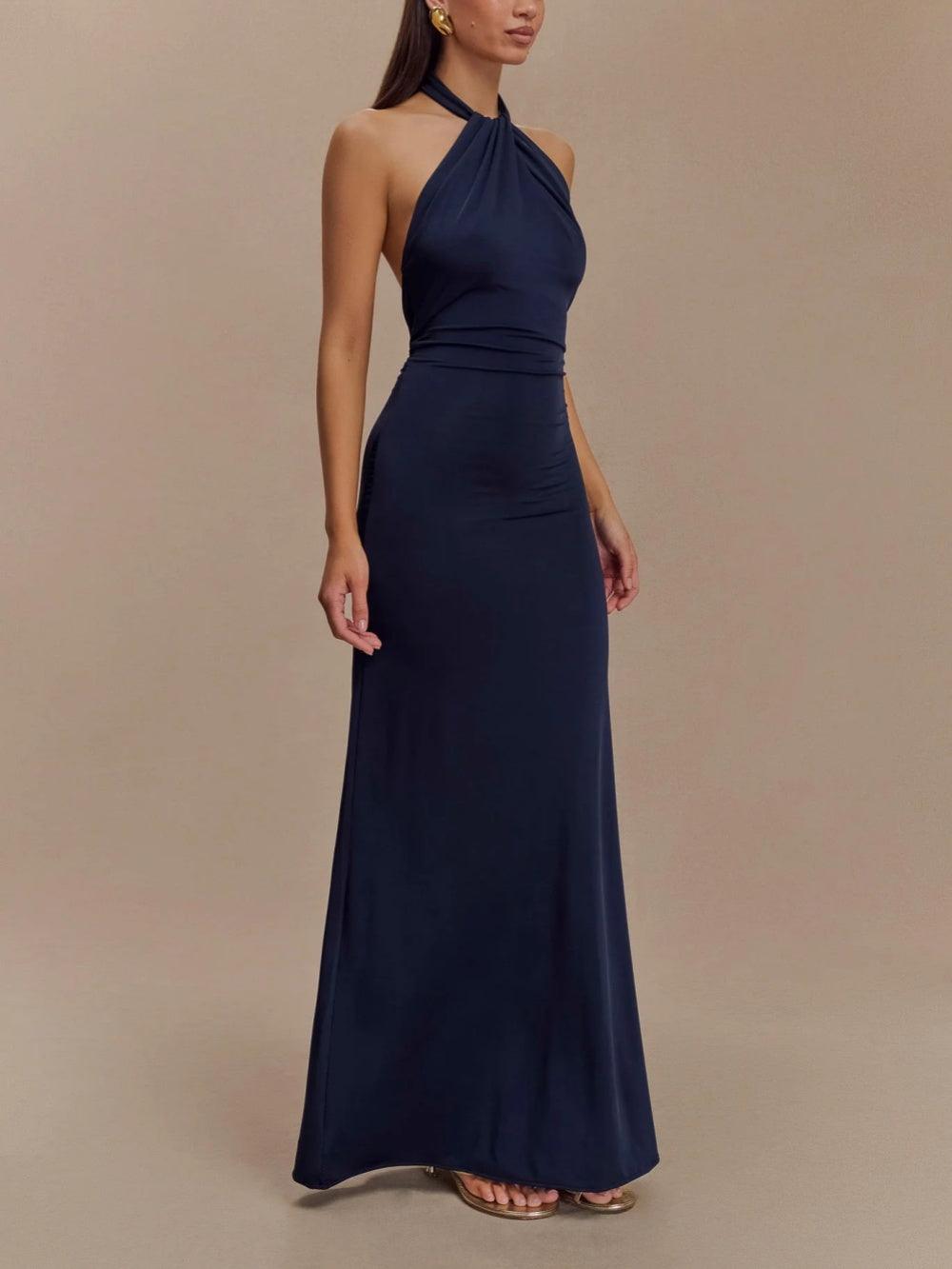 Slinky Halter Maxi-kjole - Navy