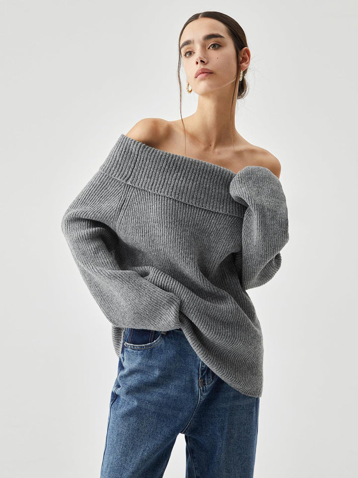 Oversized Overfold Off-Shoulder Striktrøje