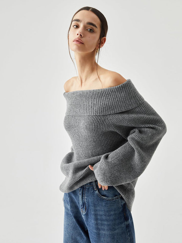 Oversized Overfold Off-Shoulder Striktrøje