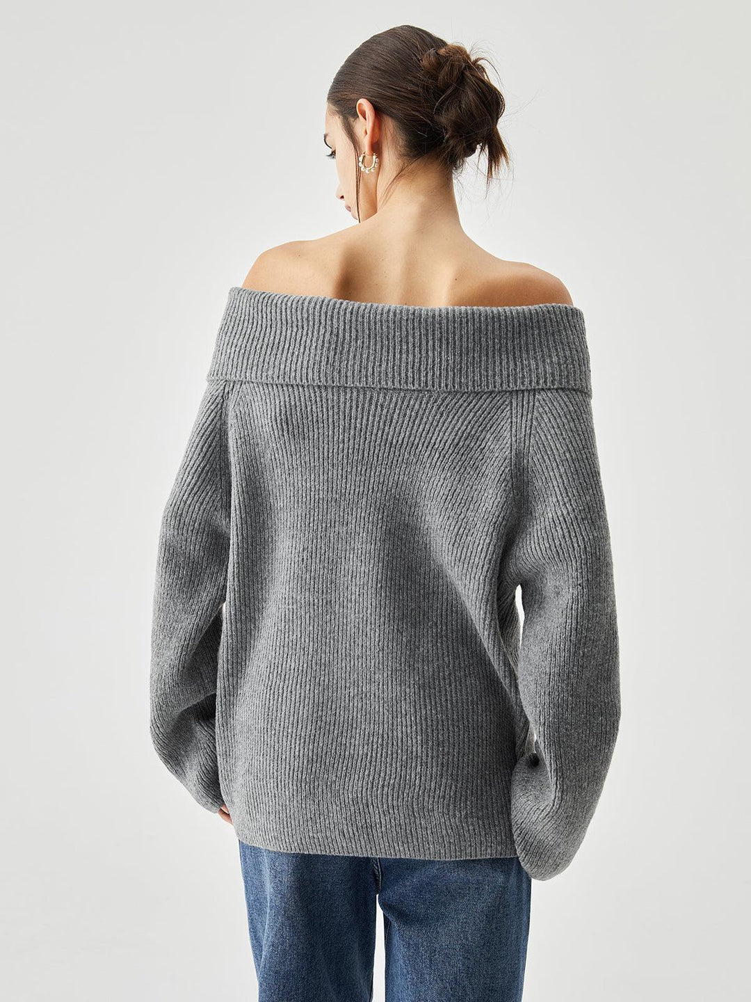 Oversized Overfold Off-Shoulder Striktrøje