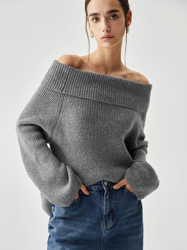 Oversized Overfold Off-Shoulder Striktrøje
