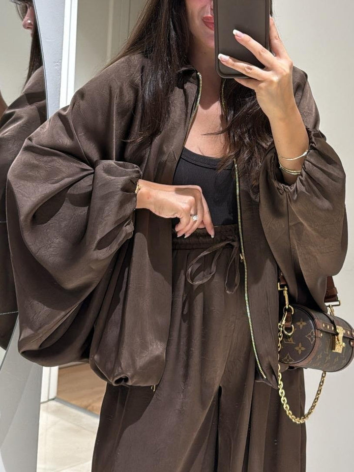 Brun casual jakke med lynlås