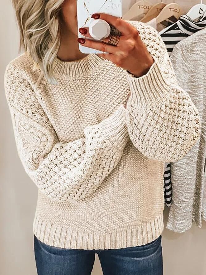Rundhals jacquardstrikket sweater 